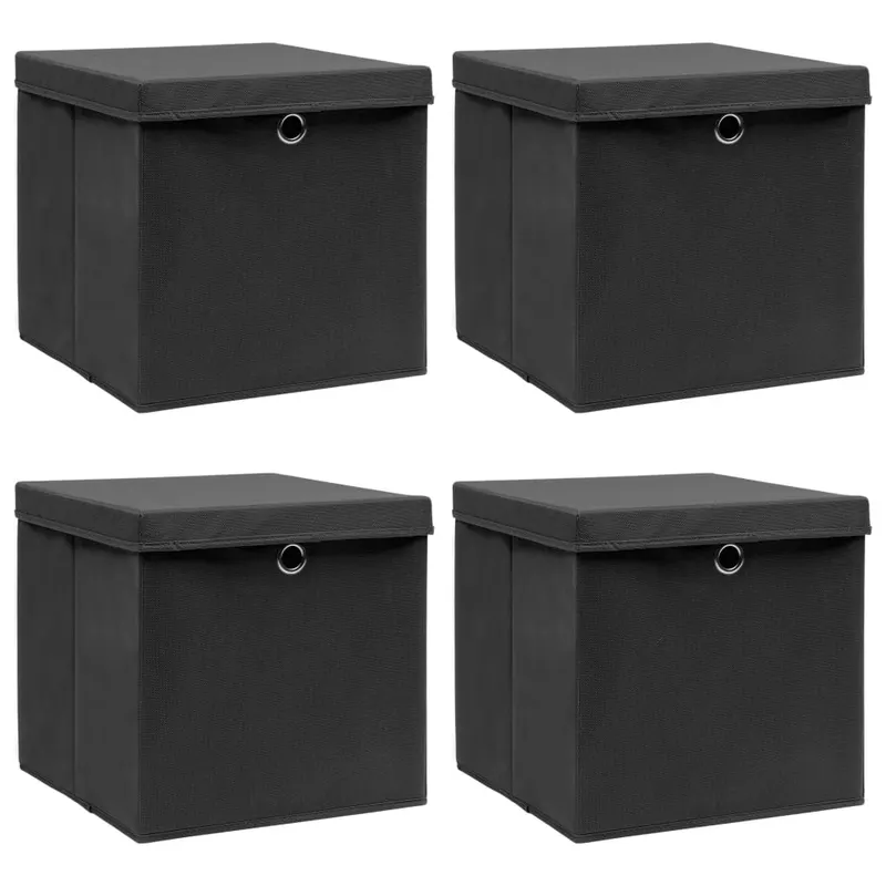 cutii depozitare cu capace, 4 buc. negru, 32x32x32 cm, textil
