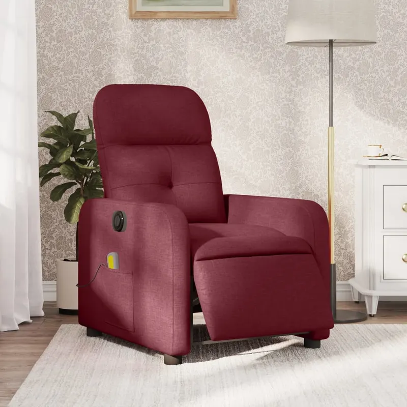 fotoliu electric de masaj rabatabil, rosu vin, textil