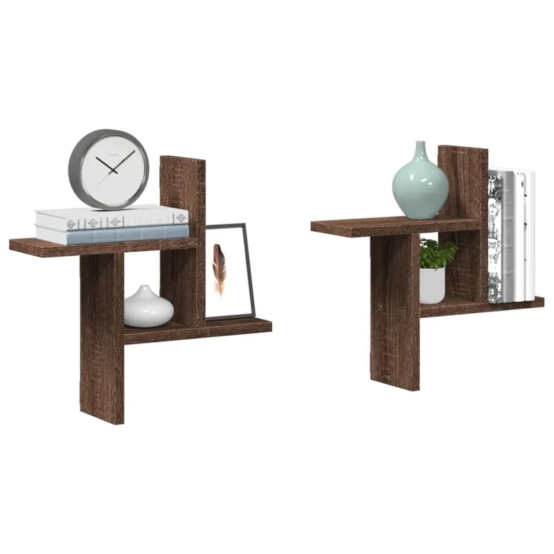 rafturi perete 2 buc. stejar maro 38x12x38 cm lemn prelucrat