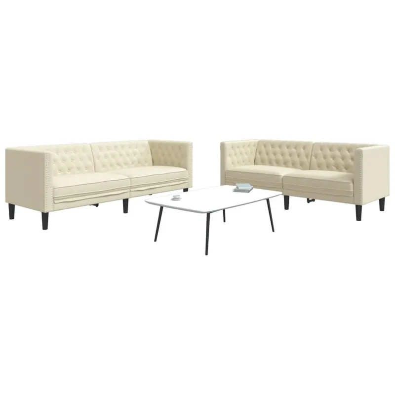 set canapele chesterfield cu 2 locuri, crem, piele eco.