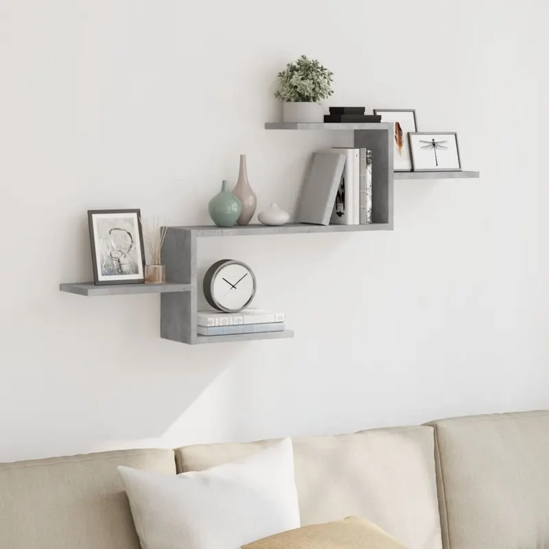 raft de perete, gri beton, 104x15x49 cm , lemn prelucrat