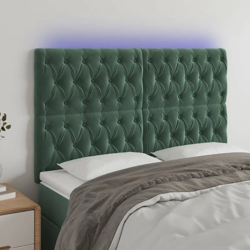 tablie de pat cu led, verde inchis, 144x7x118/128 cm, catifea