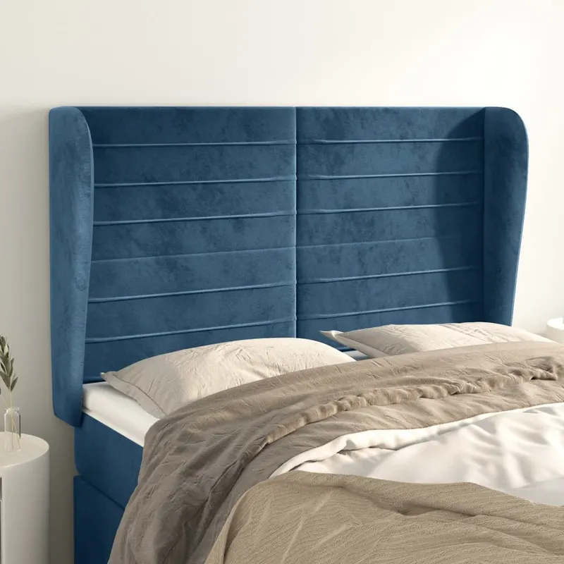 tablie pat cu urechi albastru inchis 147x23x118/128 cm catifea