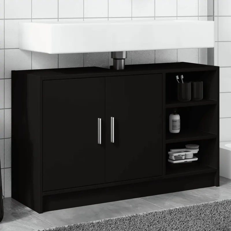 dulap de chiuveta, negru, 90x29x55 cm, lemn prelucrat