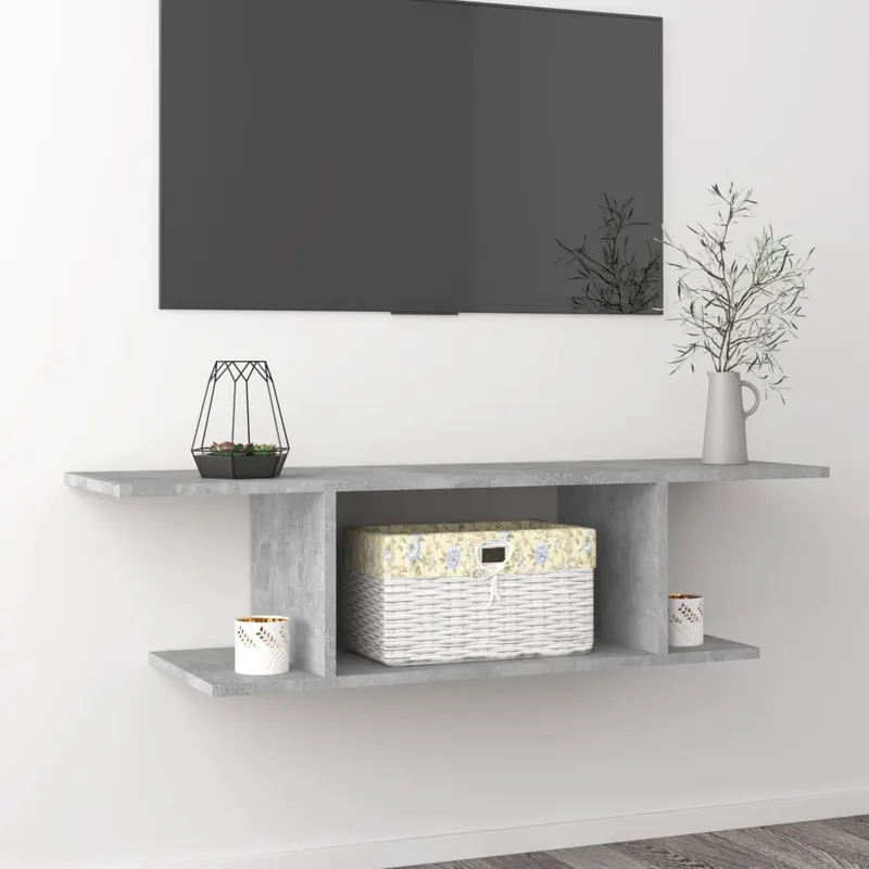 dulap tv montat pe perete, gri beton, 103x30x26,5 cm