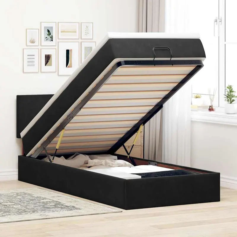 pat otoman cu saltea si led-uri, negru, 80x200cm, catifea