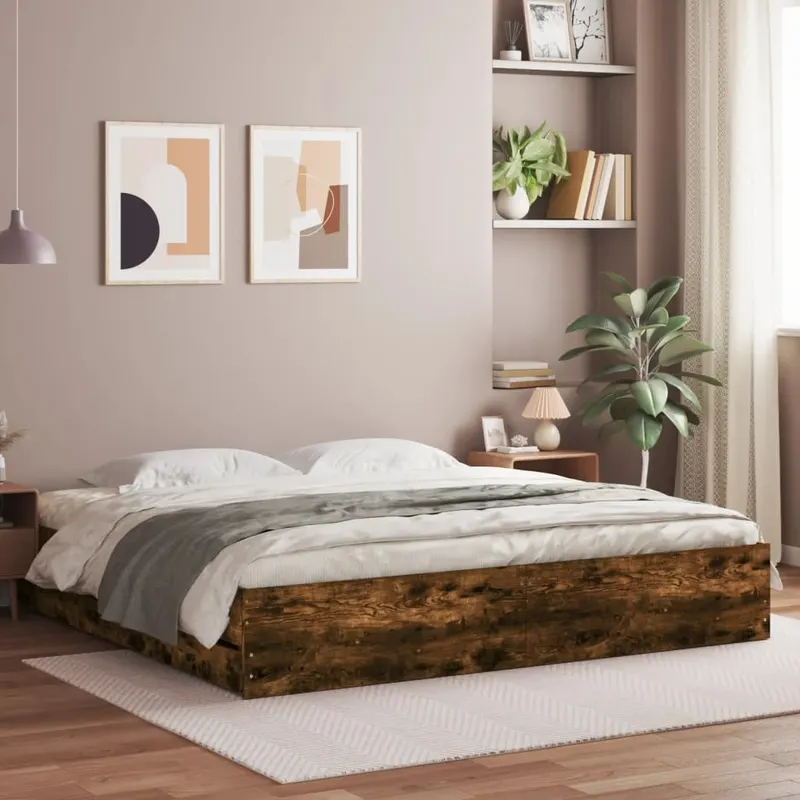 cadru de pat cu sertare stejar fumuriu 160x200cm lemn prelucrat
