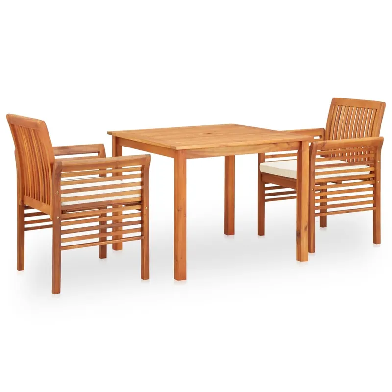 set mobilier de exterior cu perne 3 piese, lemn masiv de acacia