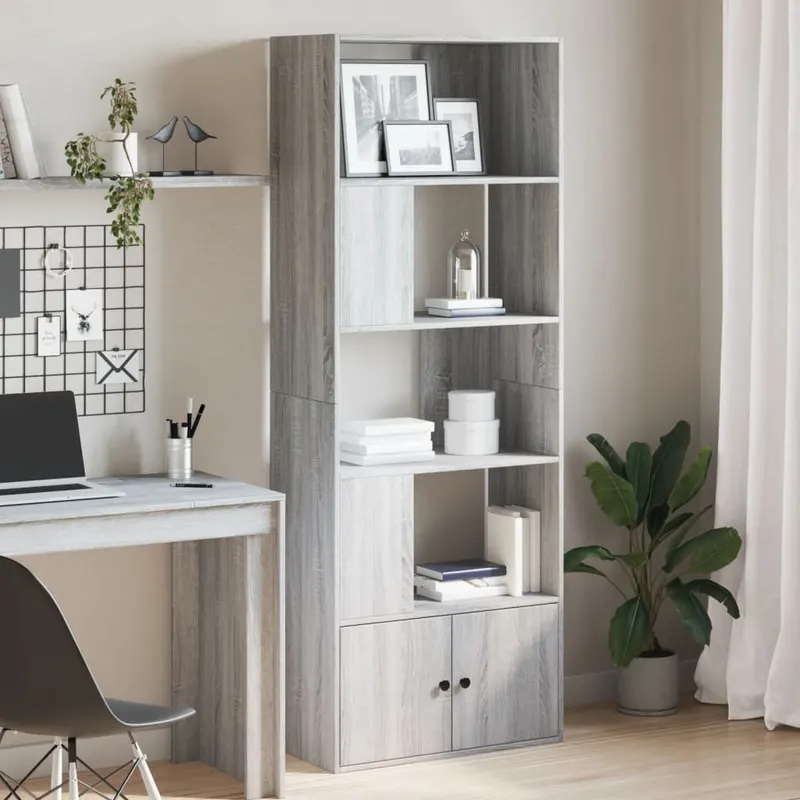 biblioteca, gri sonoma, 70x36x189 cm, lemn prelucrat