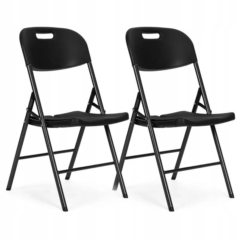 Set 2 scaune pliante 44x58x83 cm, structura metal si sezut HDPE, pliabile si usoare, negru