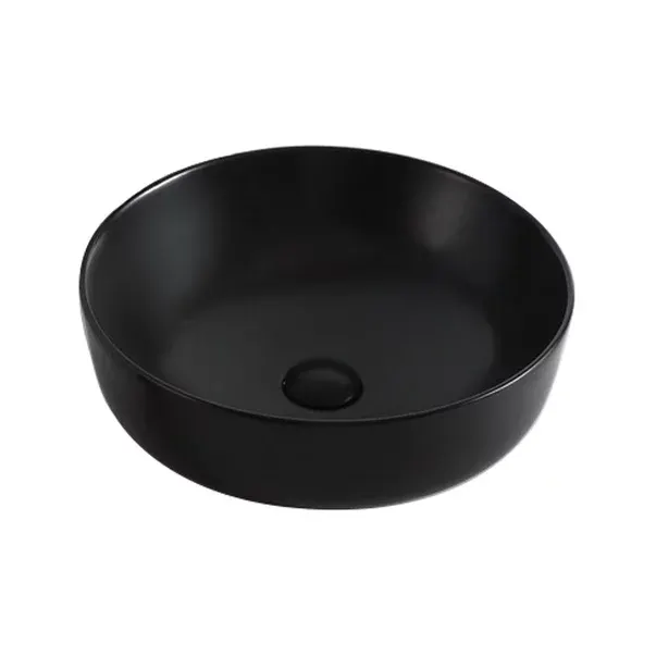 Lavoar pe blat Fluminia Amereta, rotund, D41.5cm, perete subtire, ceramica sanitara, negru mat
