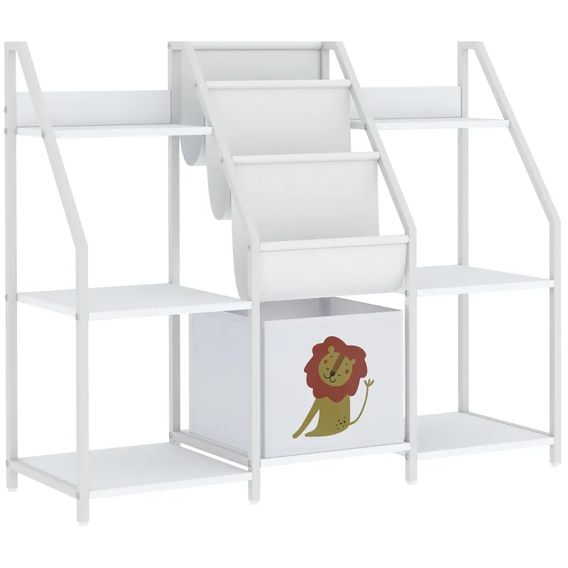 AIYAPLAY Bibliotecă și Organizator de Jucării pentru Copii, Metal, PAL, 93 x 30 x 76 cm, Alb