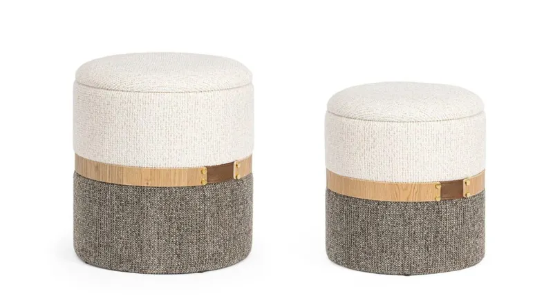 Set 2 taburete TALYA WHITE-GREY POUF