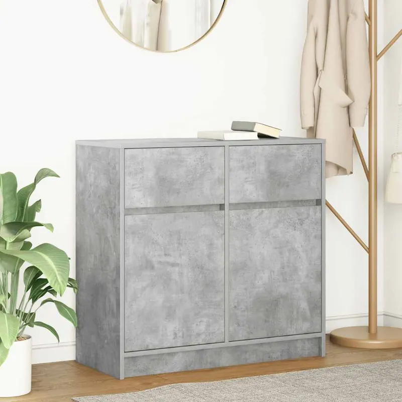 bufeta cu sertar gri beton 80x34x76 cm lemn prelucrat