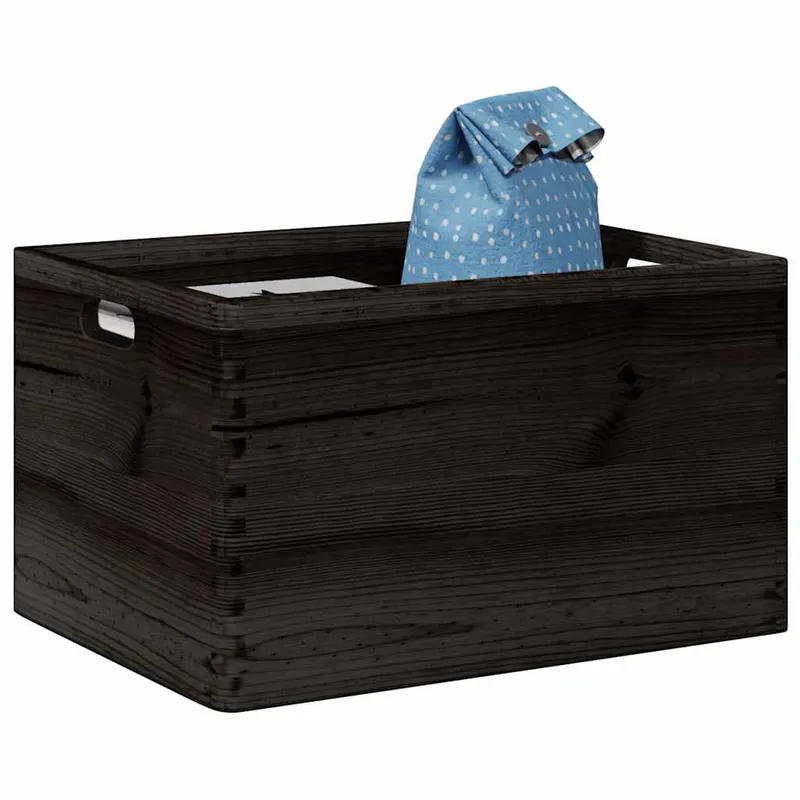 cutie din lemn cu manere negru 40x30x23 cm lemn masiv de pin
