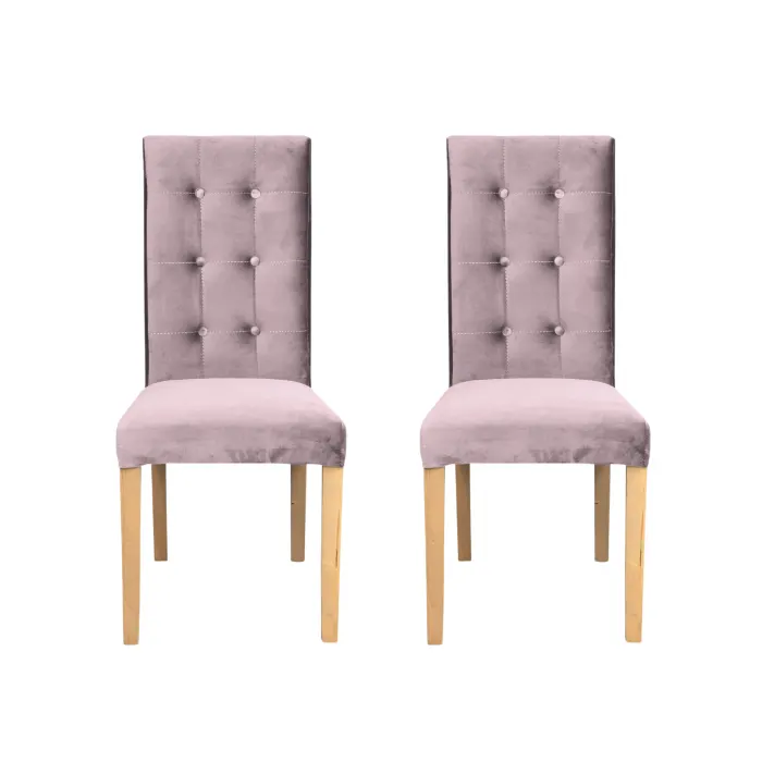 Set 2 scaune living TEO LUX, picioare lemn natur, stofa roz pudra, 46x60x98 cm