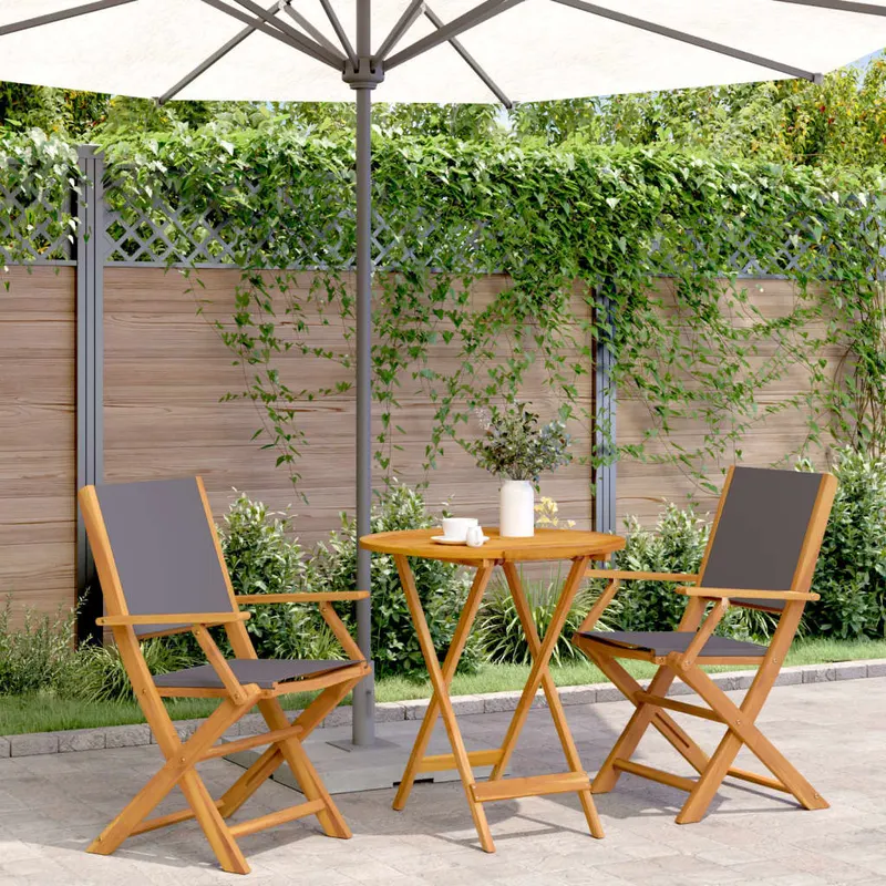 set mobilier bistro, 3 piese, textil antracit/lemn masiv