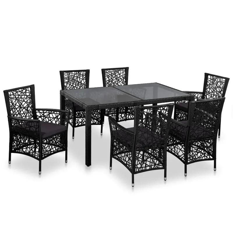 set mobilier de exterior, 7 piese, negru, poliratan