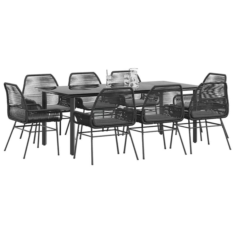 set de sufragerie de gradina 9 piese neagra sticla polirattan