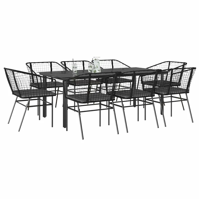 set de sufragerie de gradina 9 piese neagra sticla polirattan