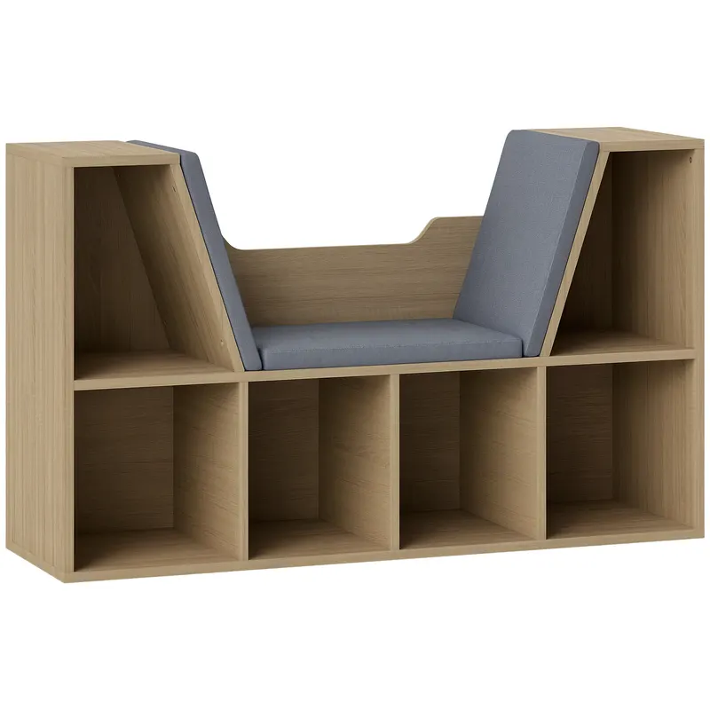 HOMCOM Bibliotecă Banc 2 în 1 Design Contemporan 6 casete 3 Perne Fornisite 102L x 30l x 61A cm Stejar Gri