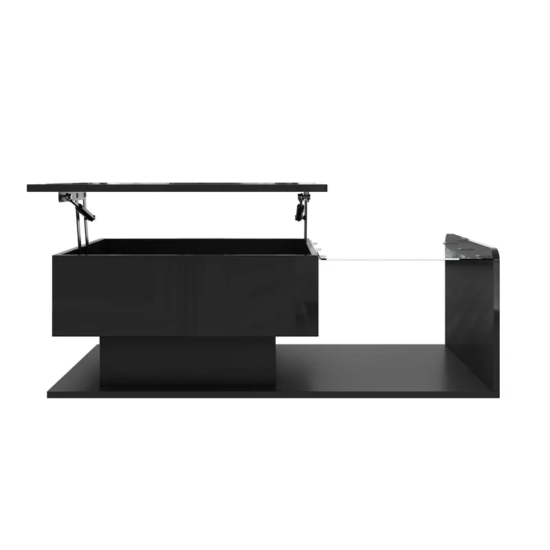 Masă de cafea cu înălțime reglabilă, cu sticlă și bandă LED, 100x50x33/47,5 cm, Negru