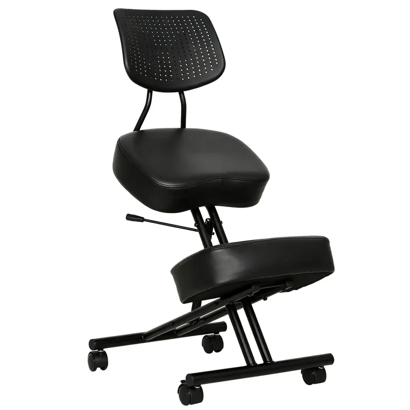 HOMCOM Scaun ergonomic tip genunchi cu spătar, șezut genunchi reglabil din PU pe roți, negru