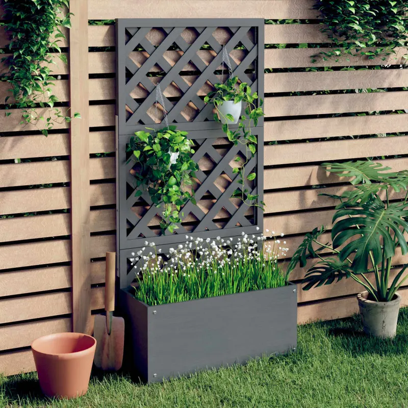 jardiniera cu spalier, gri, 65x33x135 cm, wpc