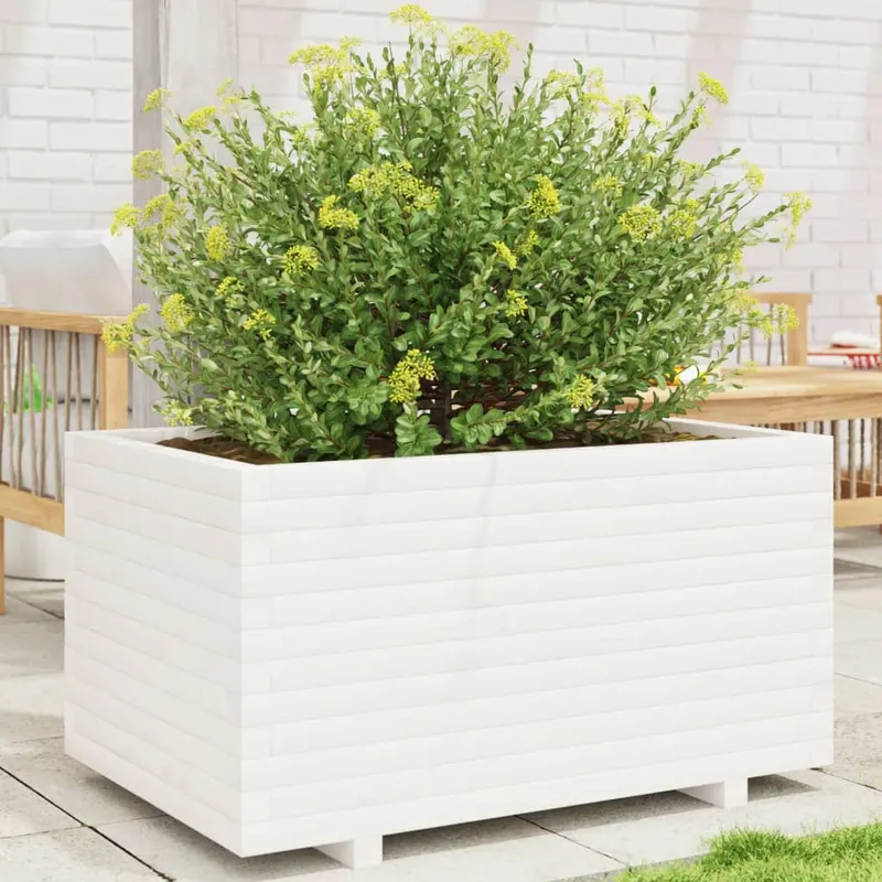 jardiniera de gradina, alb, 90x60x49,5 cm, lemn masiv de pin