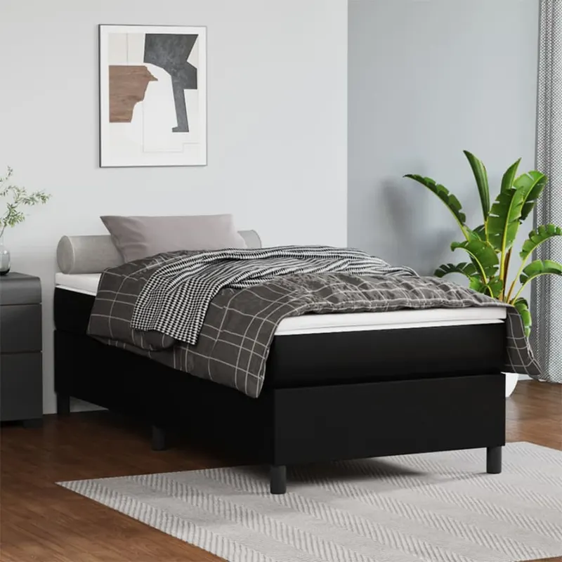 pat box spring cu saltea, negru, 90x200 cm, piele ecologica