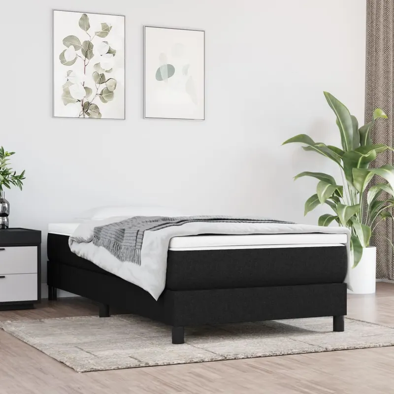 pat box spring cu saltea, negru, 90x200 cm, textil