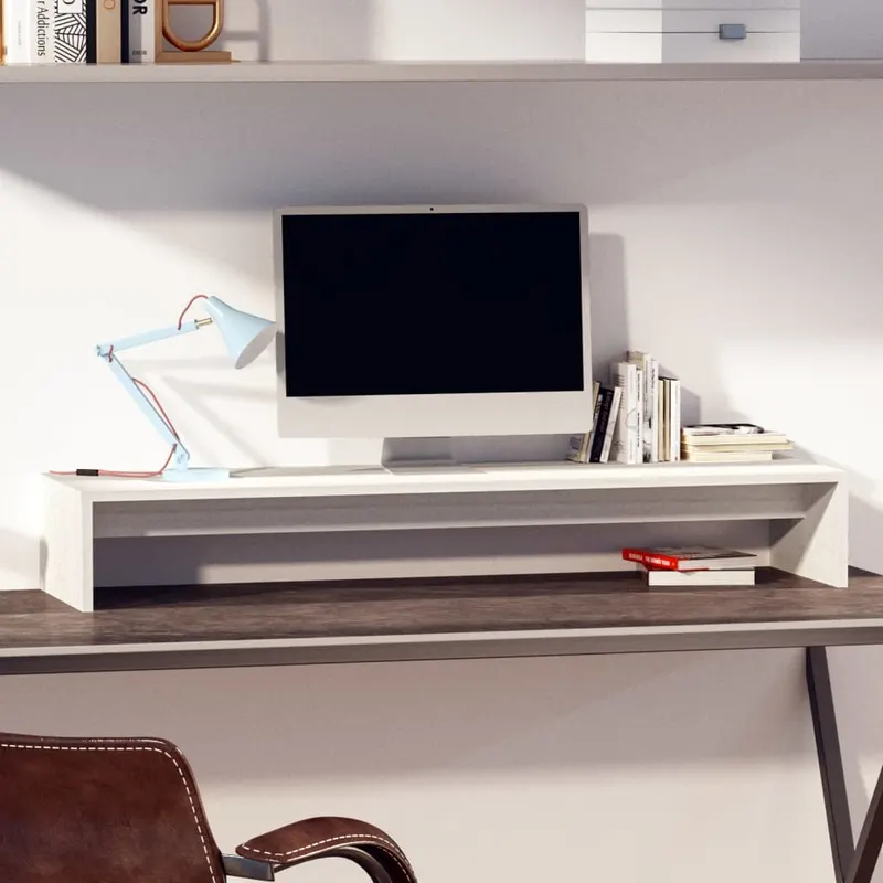 suport pentru monitor, alb, 100x27x15 cm, lemn masiv pin