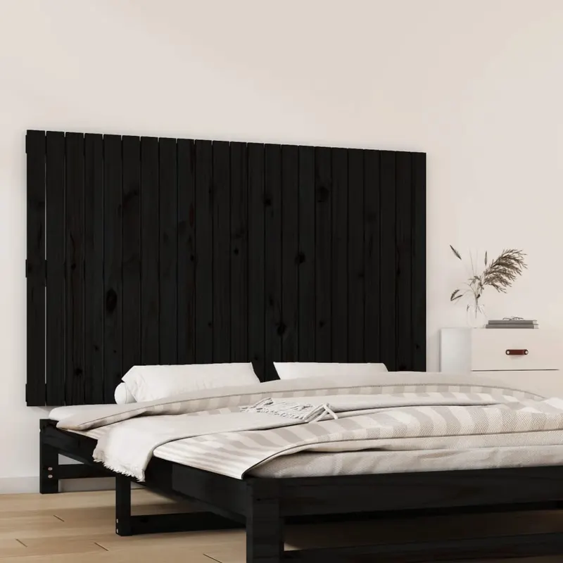 tablie de pat pentru perete, negru, 147x3x90 cm, lemn masiv pin