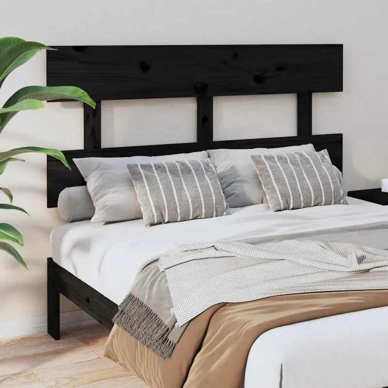tablie de pat, negru, 124x3x81 cm, lemn masiv de pin