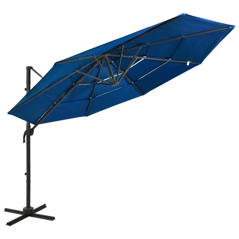 umbrela de soare 4 niveluri, stalp din aluminiu, azuriu, 3x3 m