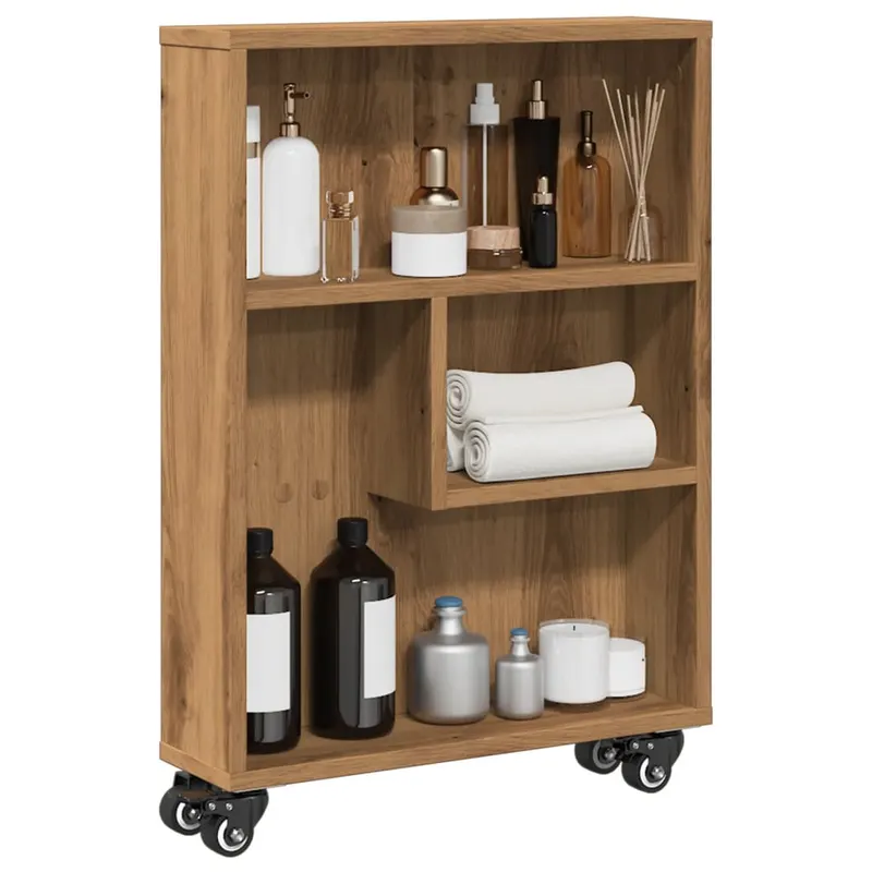 carucior depozitare ingust, stejar artizanal, 48x13x68 cm, lemn