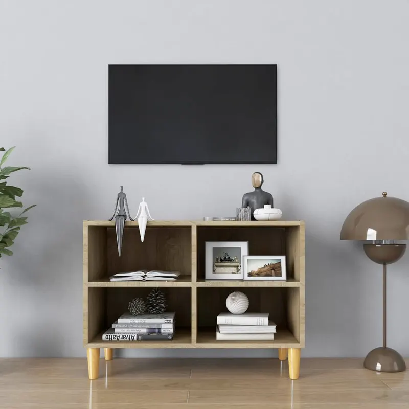 comoda tv, picioare lemn masiv, stejar sonoma, 69,5x30x50 cm