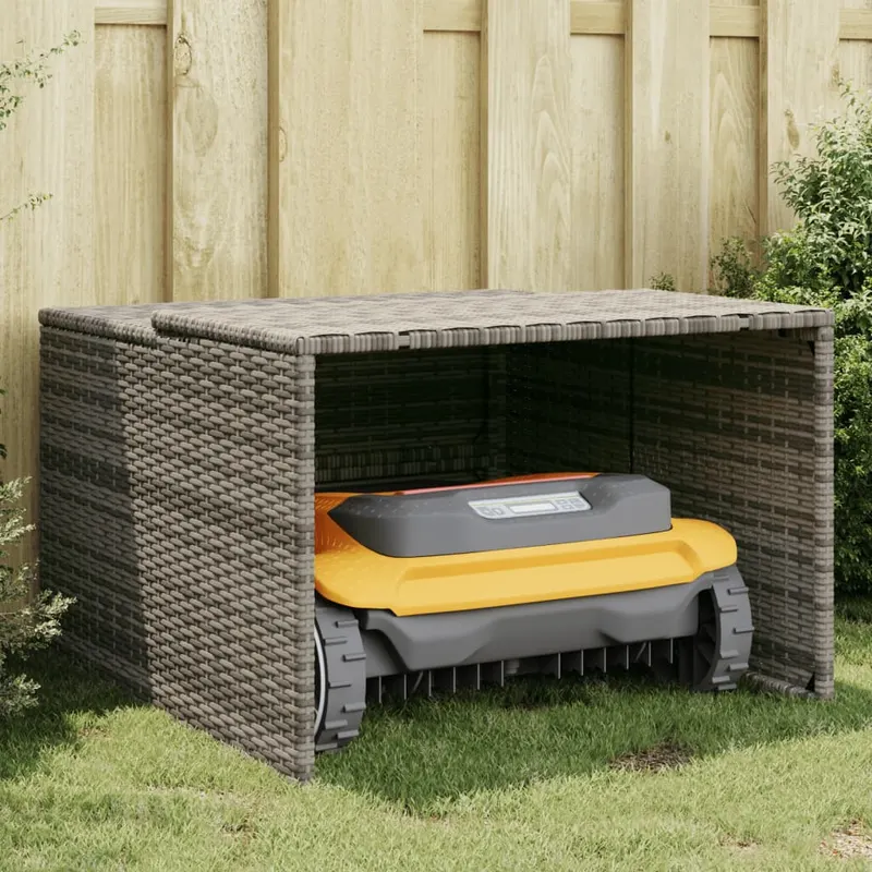 garaj pentru masina de tuns iarba, gri 86x90x52/57 cm poliratan