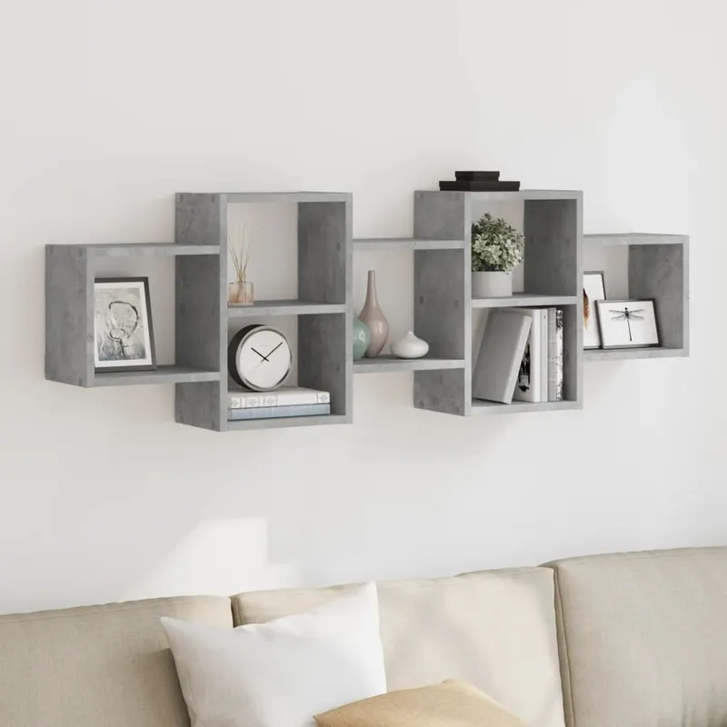 raft de perete, gri beton, 129x18x42 cm, lemn prelucrat