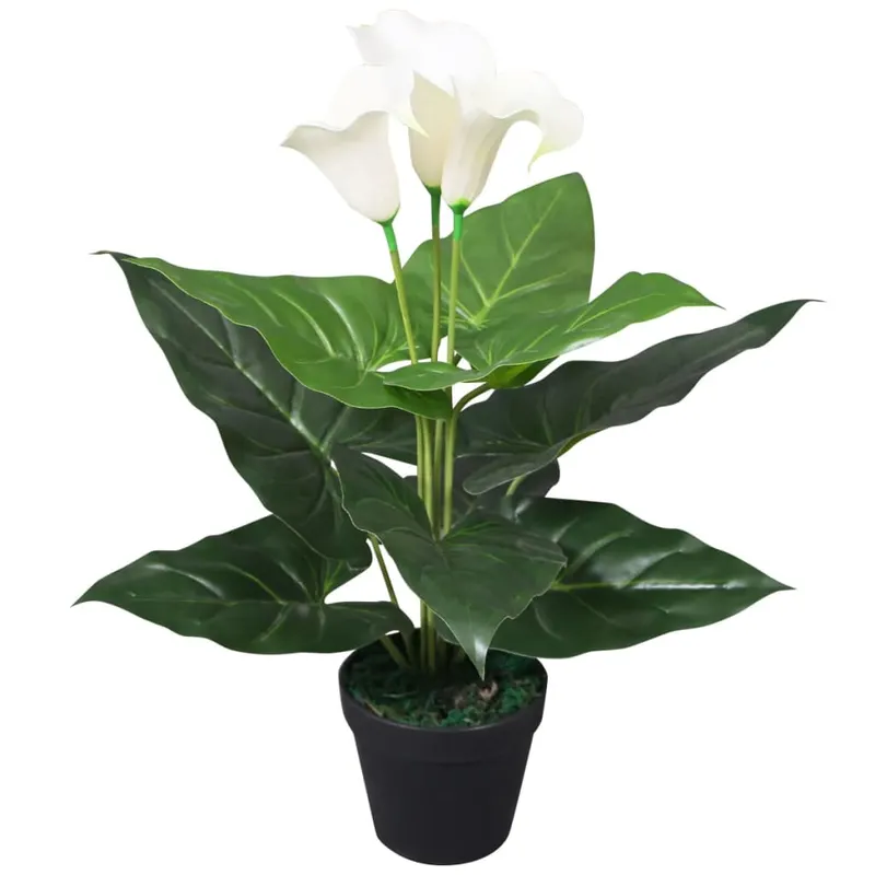 floare de cala crin artificiala cu ghiveci, 45 cm, alb