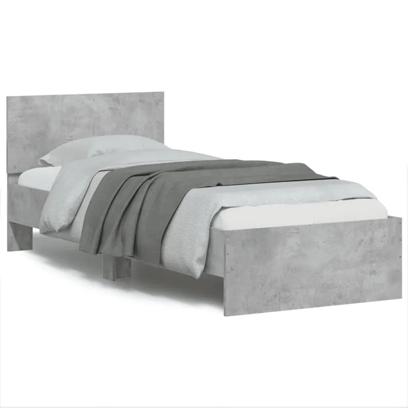 cadru de pat cu tablie, gri beton, 75x190 cm, lemn prelucrat
