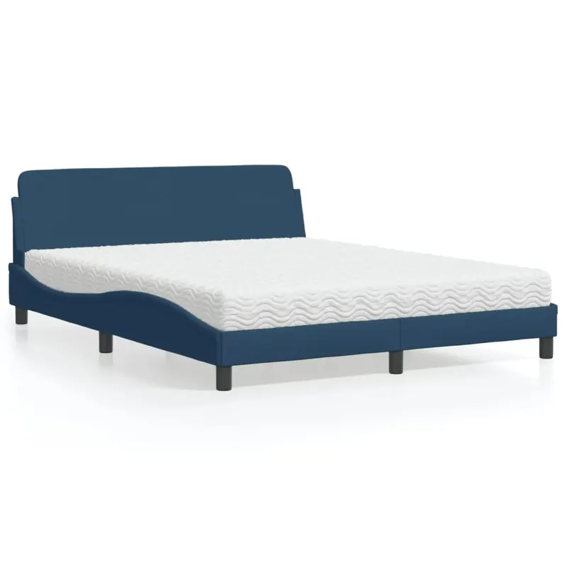 pat cu saltea, albastru, 160x200cm, material textil