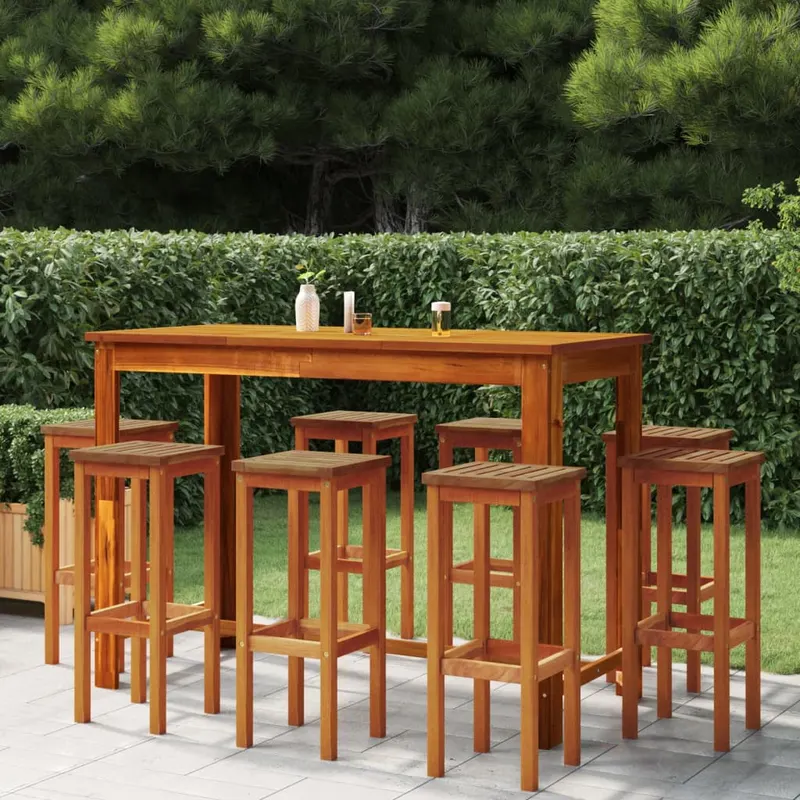 set bar de gradina, 9 piese, lemn masiv de acacia