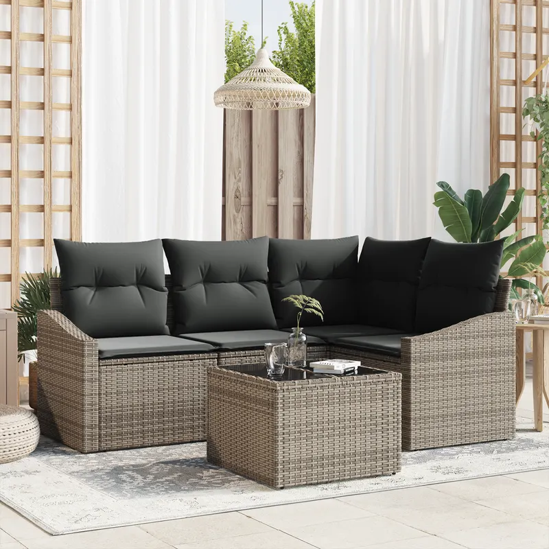 set de mobilier de gradina 4 piese cu perne negre din ratan poliratan