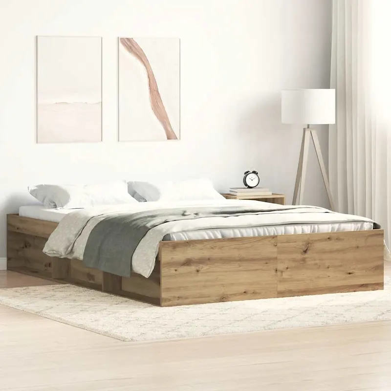 cadru pat fara saltea stejar artisan 160x200cm lemn prelucrat