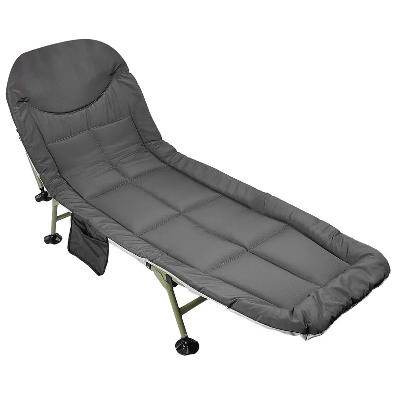 Pat camping turistic, pliabil, Deluxe cu spatar reglabil, maxim 150kg, 190x64x30 cm, gri