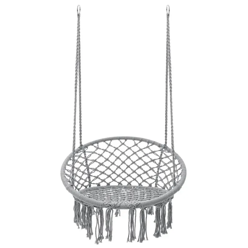 Scaun rotund tip leagan suspendat pentru casa sau gradina, cu franjuri, 150kg, gri