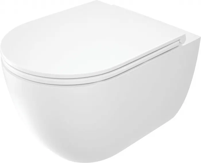 Vas wc suspendat, alb, cu capac soft-close, fara margine, Deante Round