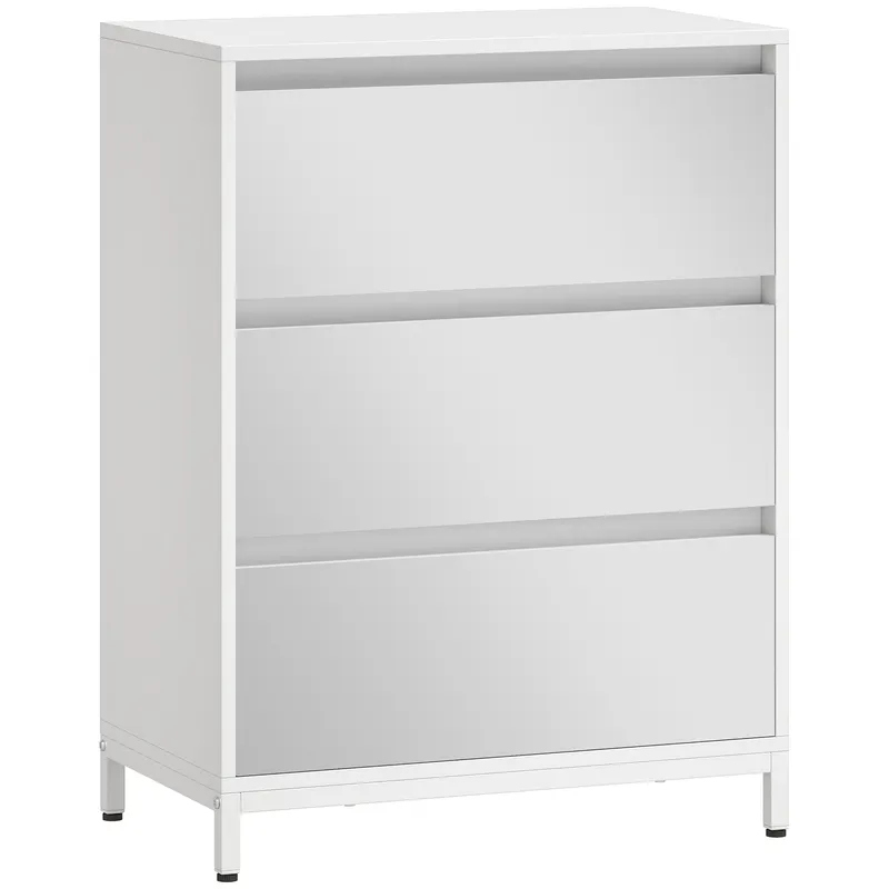 HOMCOM Comodă cu 3 Sertare și Fronturi Oglindă, Design Modern pentru Dormitor sau Hol, 60x35x80 cm, Albă