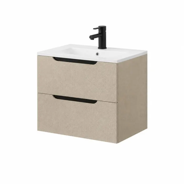 Mobilier baie pentru lavoar 80 cm, almond, finisaj rugos, cu seratre soft-close, Fluminia Malta